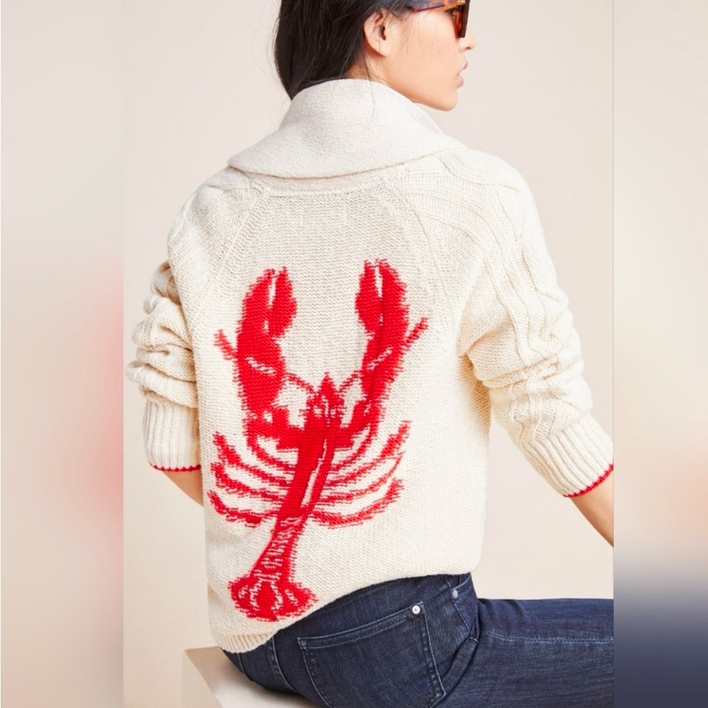 Maeve Cream and Red Lobster Cardigan